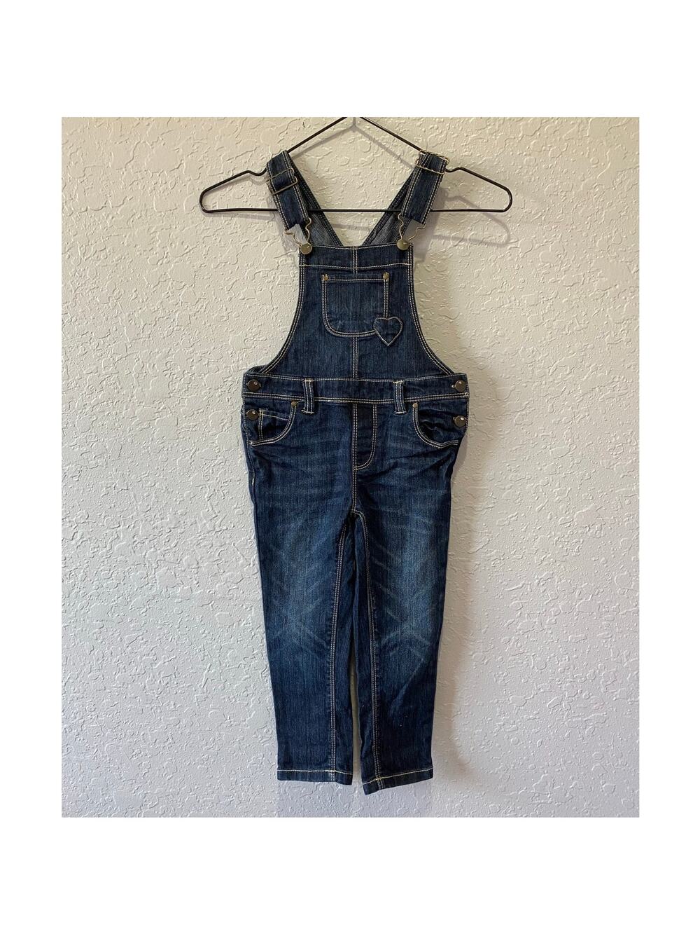 Toughskins Girls Dark Wash Denim Jean Overalls Sz 3T